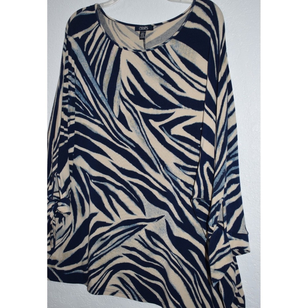 CHAPS Ralph Lauren 3X Stretch Top Pullover Tie Sleeve Modern Animal Print
